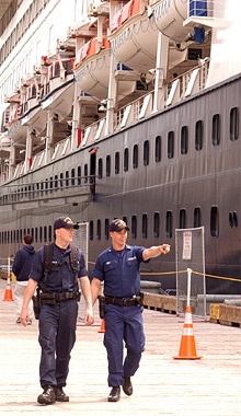 Coast Guards inspecting a cruise ship